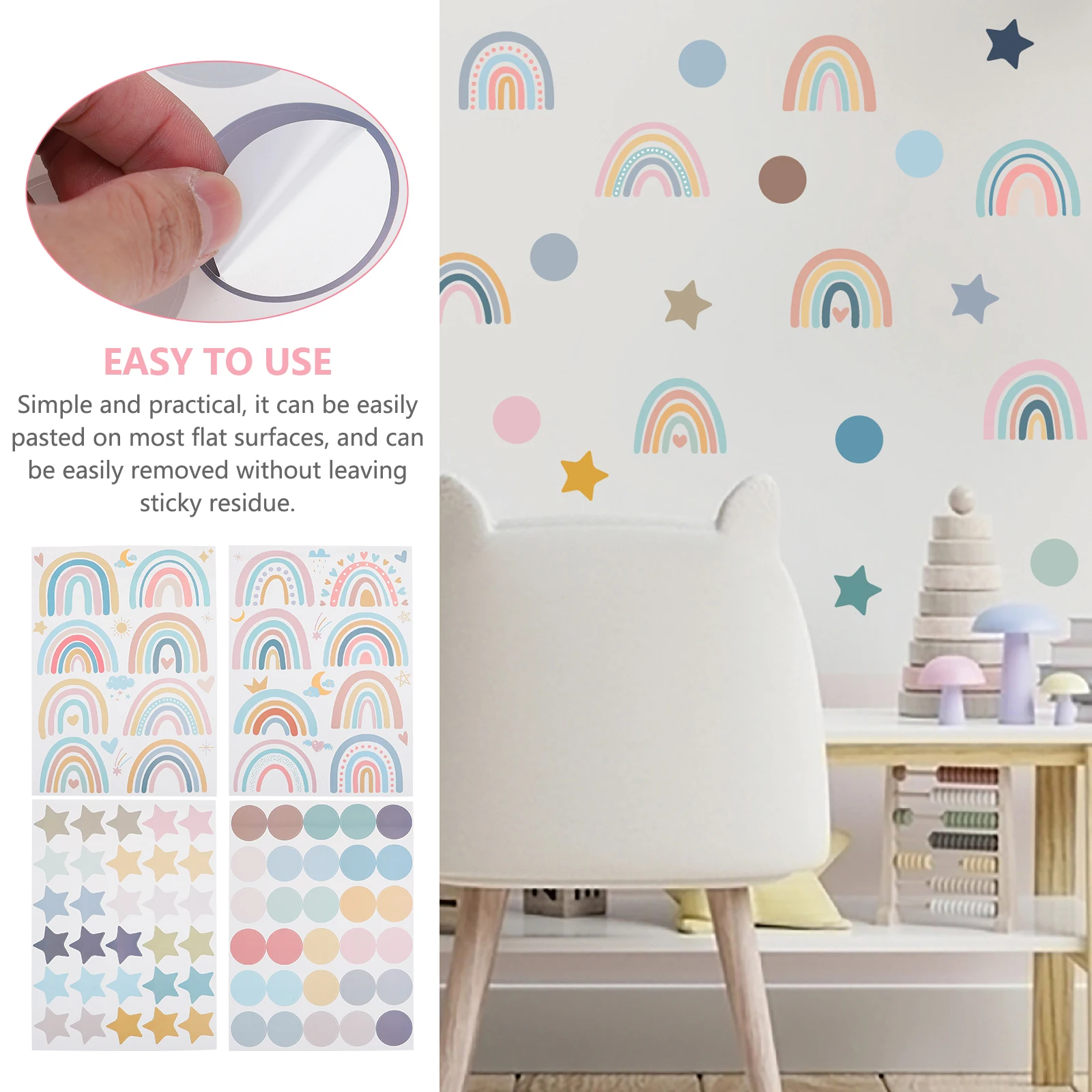 

76pcs Rainbow Stickers Removable Cartoon Decals Room Decor Adorable Sun Wall Decals Decorative Stickers For Living Room
