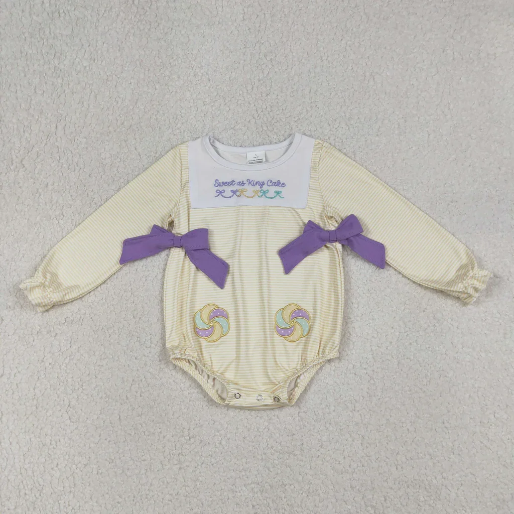 

Детский комбинезон с длинным рукавом, вышивкой и бантиками в стиле Марди Гра, фиолетовый, милый, для девочек