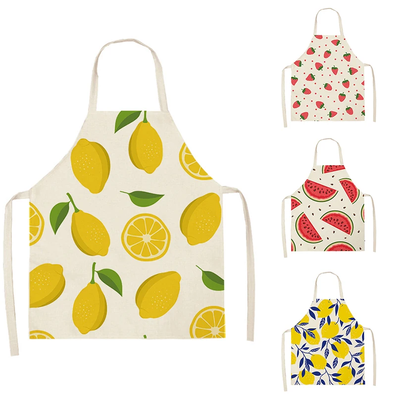 Fruit pattern kitchen apron for men and women cotton and linen adult children's bib home cooking apron cleaning accessories