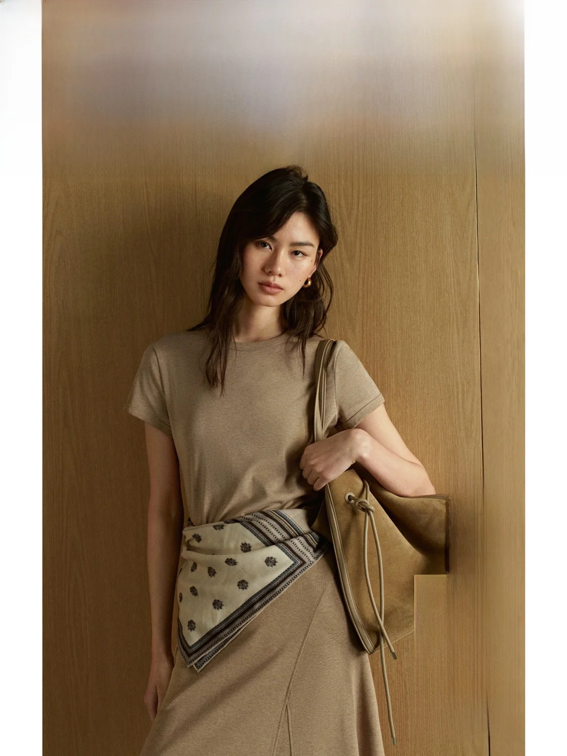 

Slim Fit round Ne ort Sve T-irt Basic Versatile Small Rib Knit Commute Sle Cotton Blend Stretchy Ladies Top