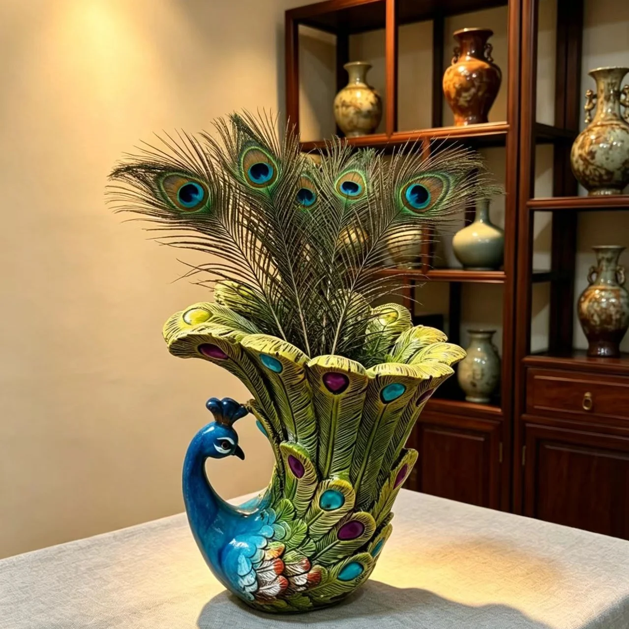 European-Style Simple and Luxurious Peacock Vase Decorative Ornaments for Living Room Tabletop, Tv Cabinet, Entryway, and Wine Cabinet Decoration Crafts