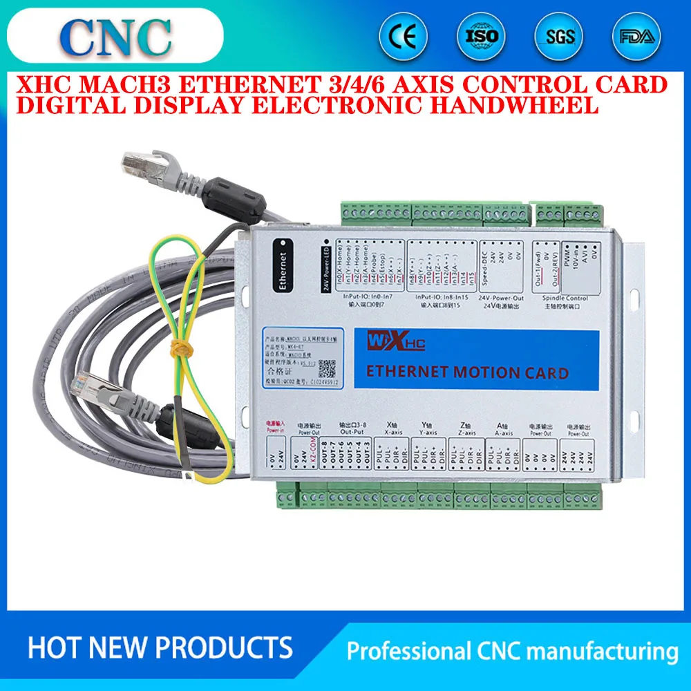 XHC Ethernet 3/4/6 Axis MACH3 CNC Kit Motion Control Card Frequency 2000KHZ Wired Electronic Handwheel Digital Display MPG