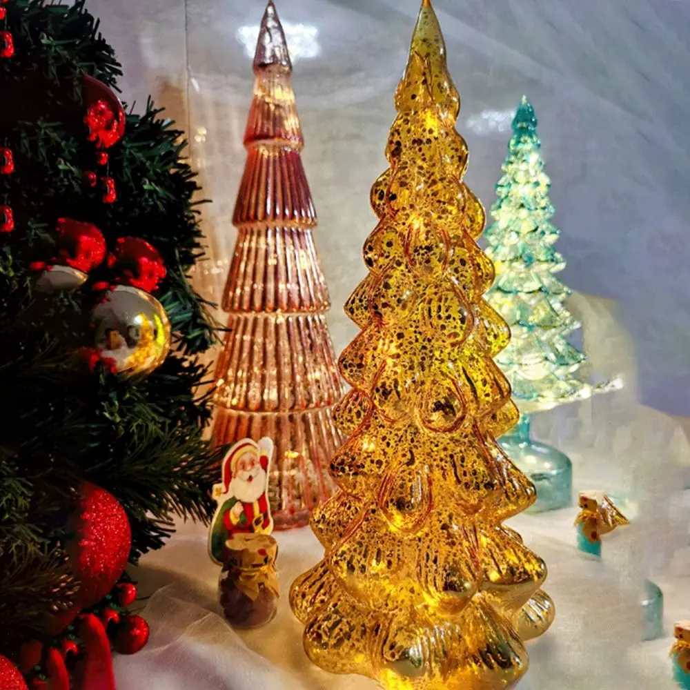 

Mini Christmas Tree Glass Night Light Xmas Romantic Glass Christmas Tree Ornament Superior Sense Glowing LED Luminous Decoration
