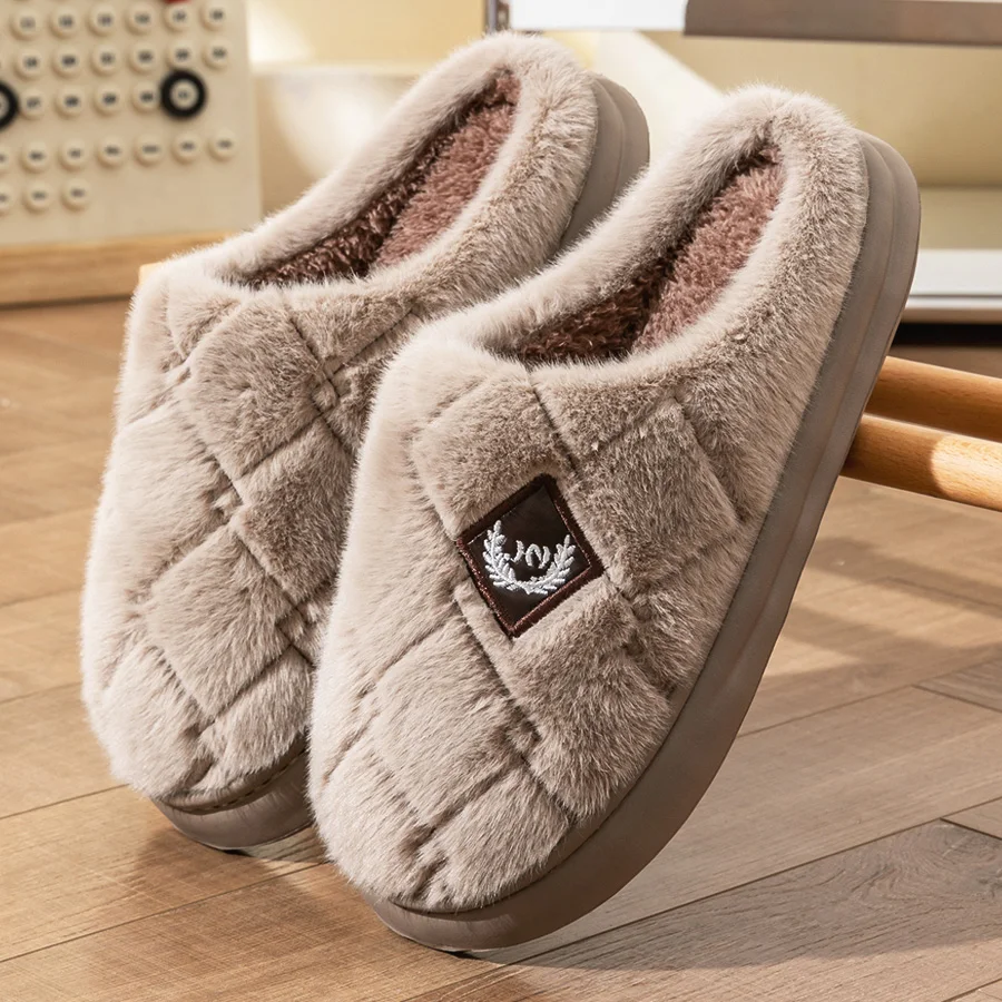Men's Winter Solid Color Suede Slippers Are Non-Slip Warm Comfortable and Suitable for Home Casual Wear. Large Size 50/51