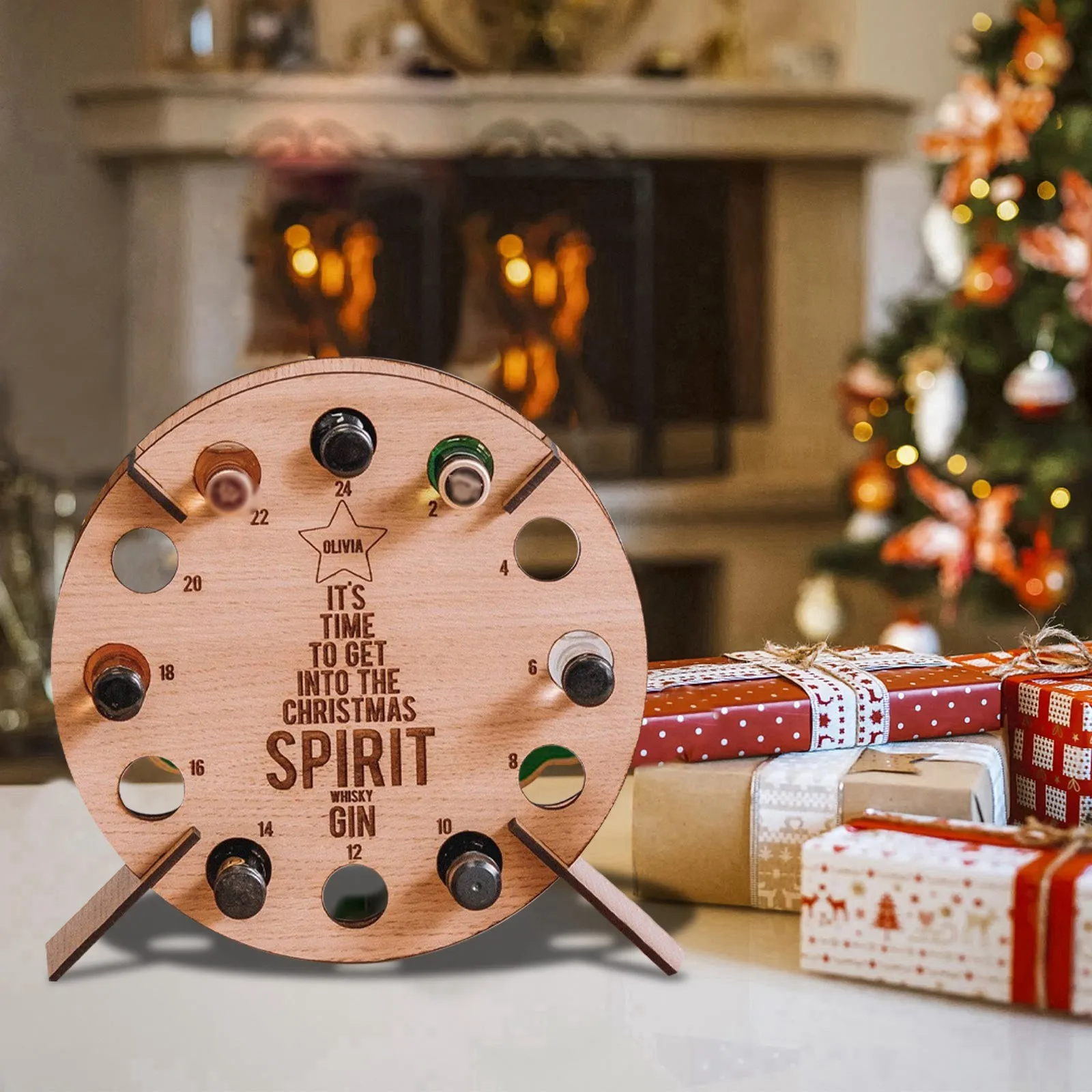 Supporto natalizio Mini albero di Natale in legno Calendario dell\'Avvento Portabottiglie Decorazioni per la casa Calendario 2022 Pianificatore