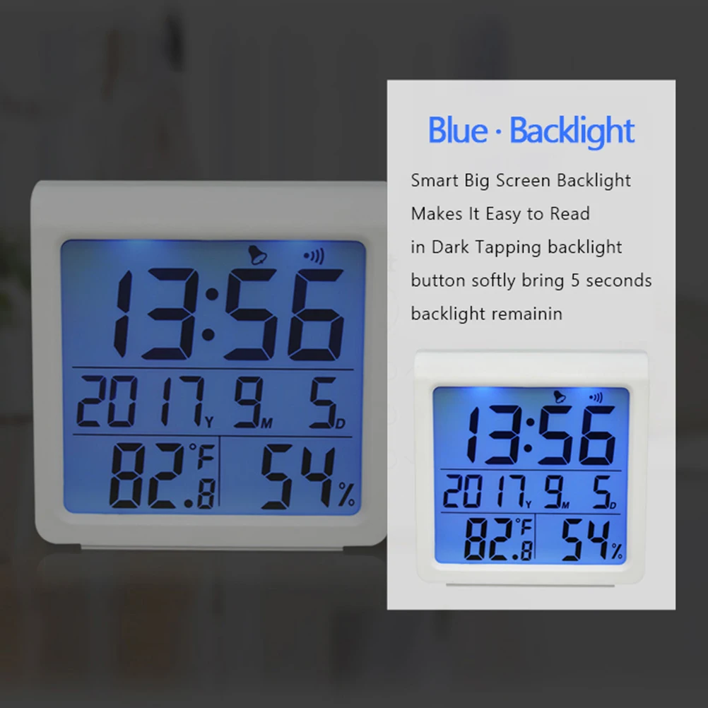 

Digital Hygrometer Thermometer Alarm Clock Humidity Temperature Meter Backlight Home Office Use Multifunctional Design Durable