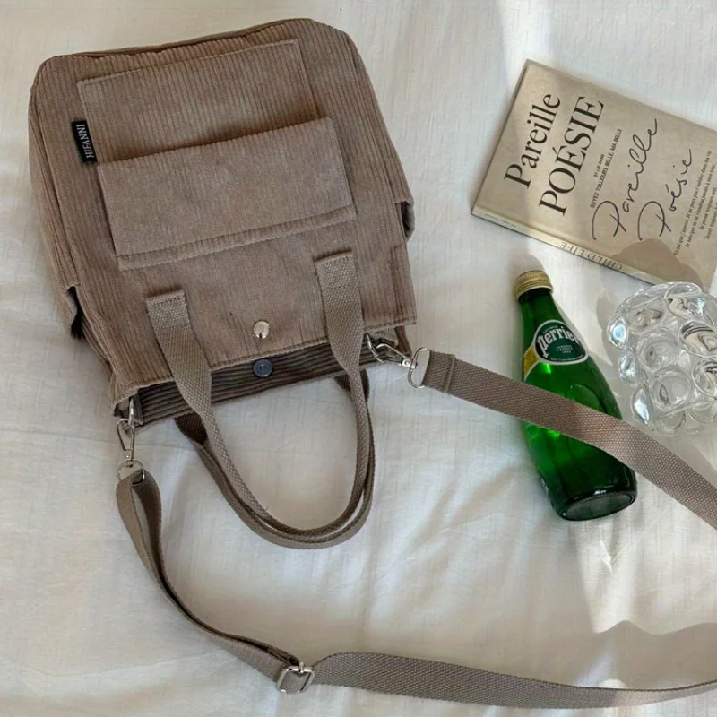 Handwaschbare Cord-Tragetasche mit mehreren Taschen, Umhängetasche für den Alltag oder Umhängetasche, einfarbige Umhängetasche für den täglichen Gebrauch – Detail 8