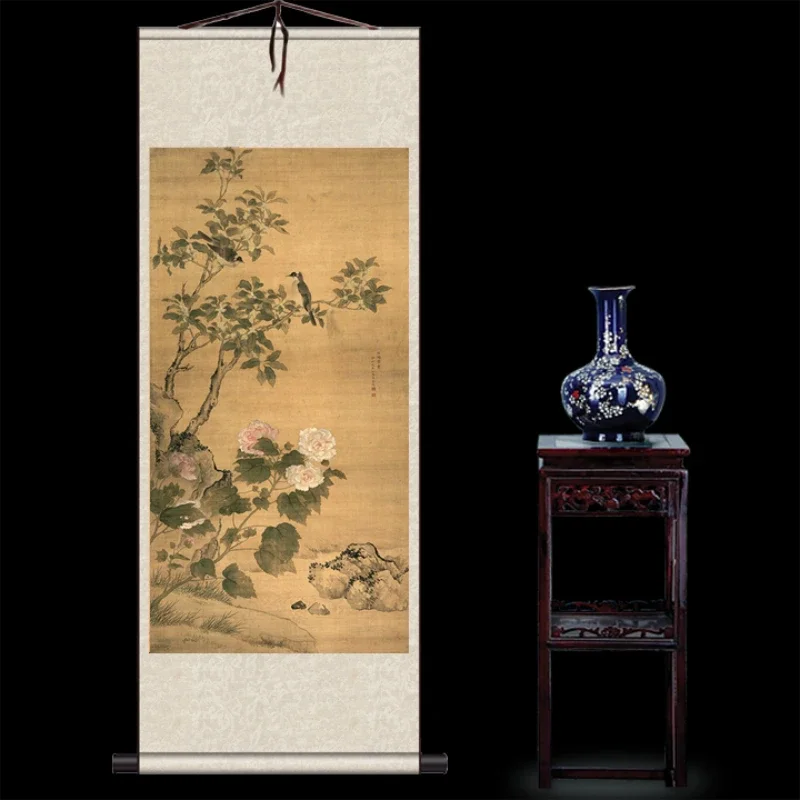 White headed Ronggui Xian He Tu San Yang Kai Tai Flower and Bird Painting Silk Painting