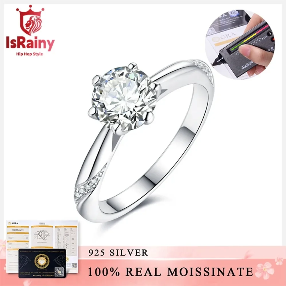 IsRainy D Color 1/2CT Round 3EX Cut Moissanite Ring 925 Sterling Silver GRA Certified Diamon For Women Wedding Fine Jewelry Gift