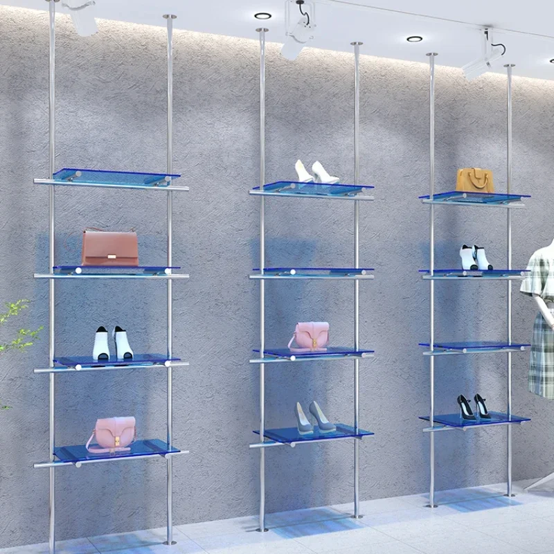 Shoe store shoe rack display rack wall column stainless steel live stream acrylic display bag storage shelf