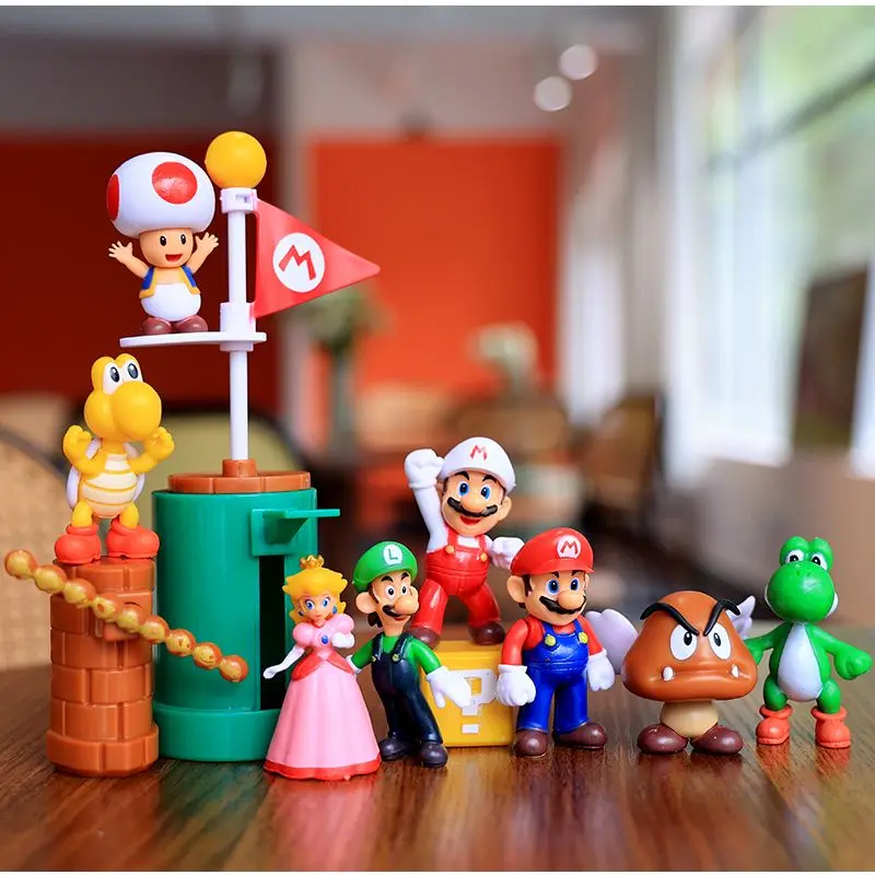 

2023 New Super Mario Bros Luigi Action Figures Kawaii Yoshi Bowser Anime Figure Children Toys Gifts