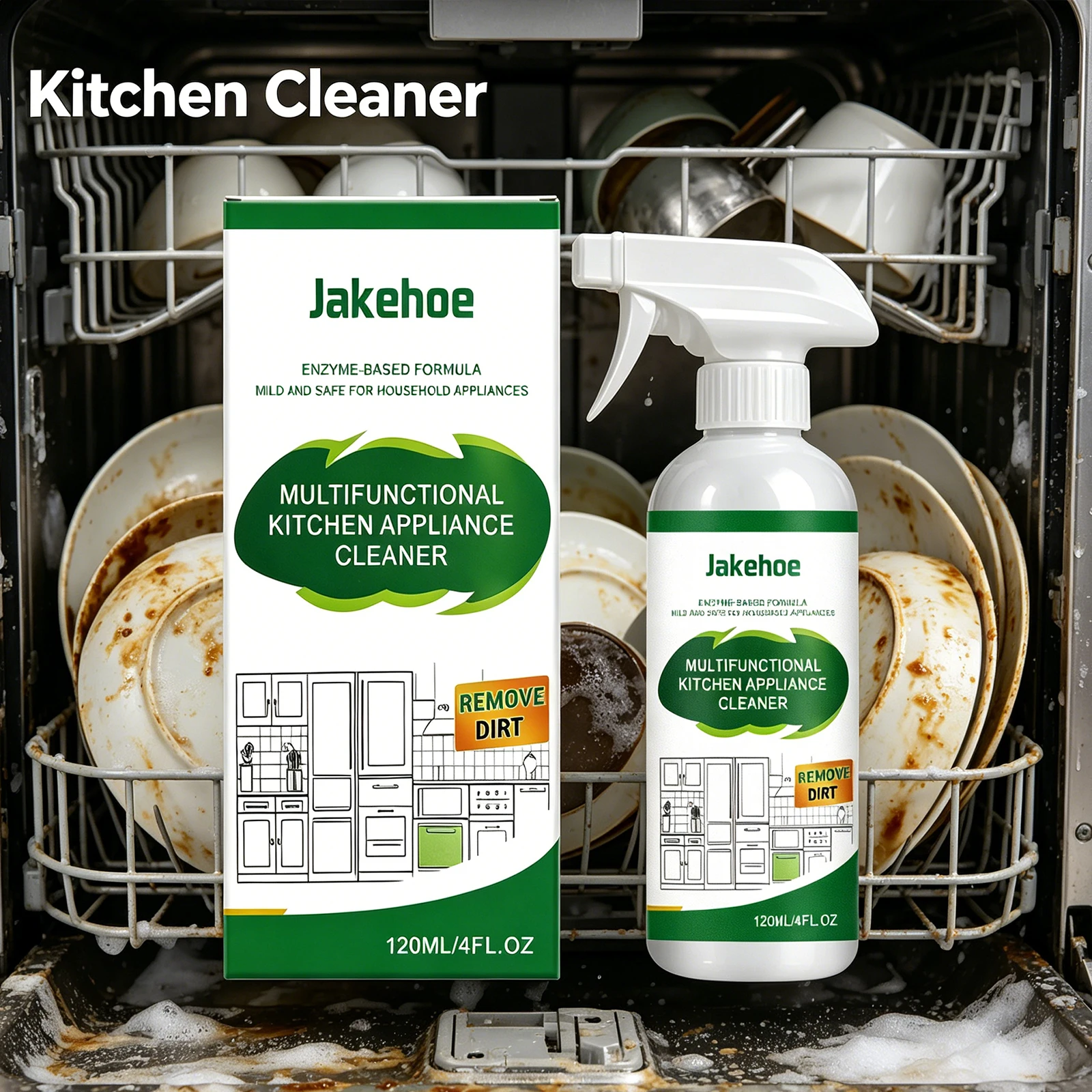Jakehoe Kitchen Appliance Cleaner Heavy Oil Stain Remover for Range Hood Stove Top Multi Purpose Degreaser Deep Cleanin 120ml