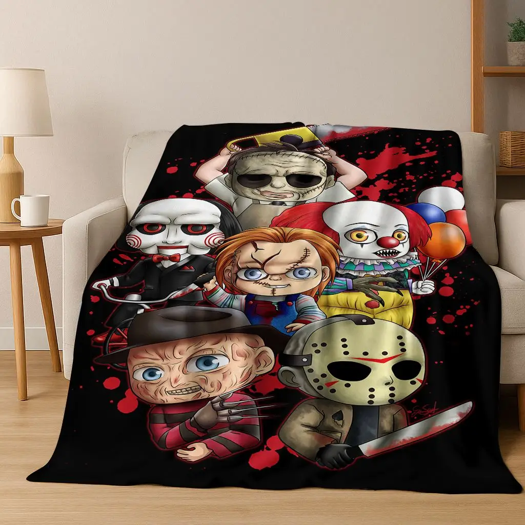 الرعب تشاكي Pennywise مهرج هالوين المنشار فريدي كروجر الفانيلا بطانية لينة بطانية دافئة لغرفة النوم غرفة المعيشة السرير نزهة