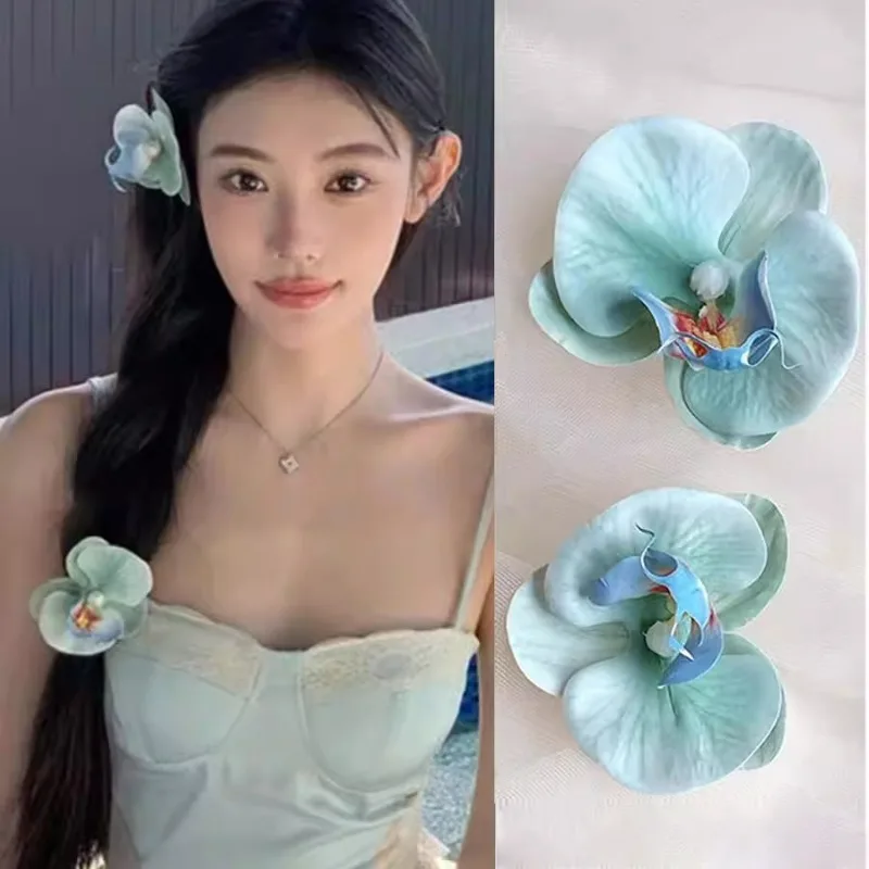 New Pearl Flower Hair Clip Cute Cloth Butterfly Orchid Orchid Flower Hairpin Duckbill Clip Korean Style Seaside Girl Hair Clip