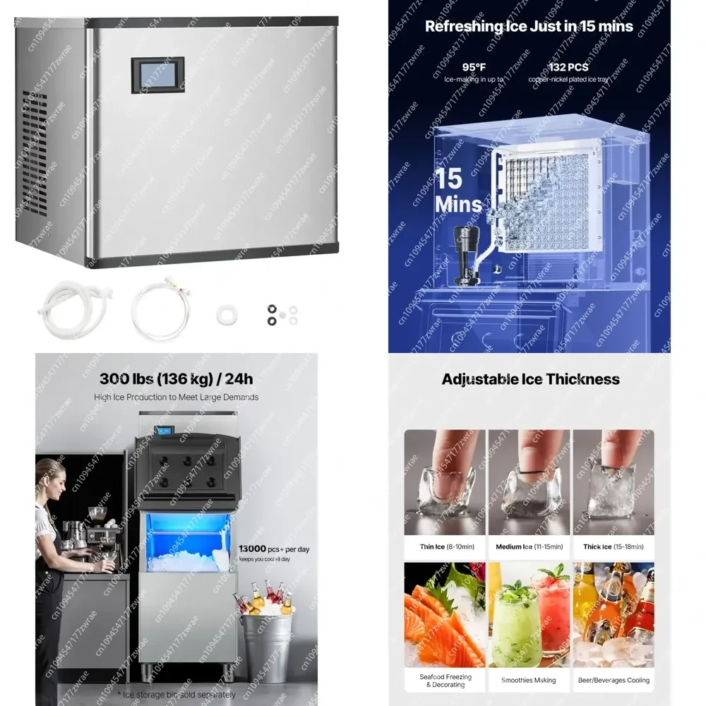 Commercial Kitchen Equipment 300 Lbs/24 h Industrial Ice Maker 20 Inch Stainless Steel Self-Cleaning Scheduled Ice Model
