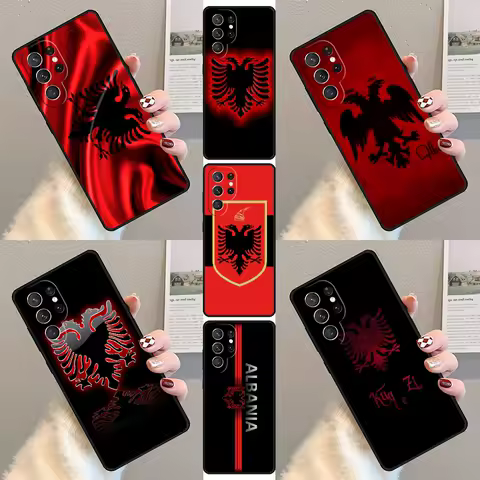 Albanian Flag Eagle Banner Phone Case For Samsung Galaxy S25 S23 S30 S21 S20 FE S24 S22 Ultra Note 10 20 Plus Cover lite