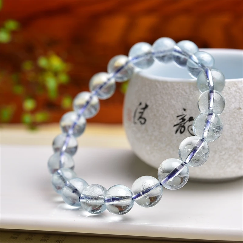 10MM Natural Clear Quartz Aquamarine Bracelet Women Reiki Fengshui Healing Energy Strand Bangles Fashion Jewelry Gift 1pcs