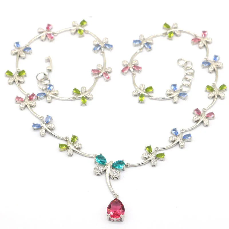 

27g 925 Solid Sterling Silver Necklace Customized Multi Color London Blue Aquamarine Peridot Smoky Topaz Length Size 17-18in