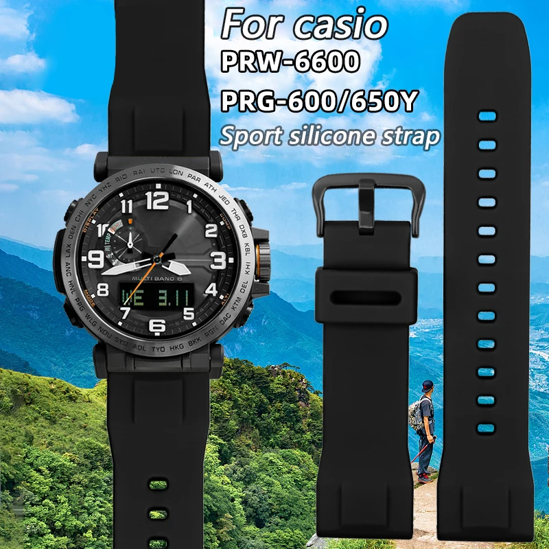 Rubber Strap 24mm for Casio PRW-6600 PRG-600/600Y PRG-650/650Y Wachband PRW-6600 GA2000 men\'s Sport silicone Waterproof Bracelet