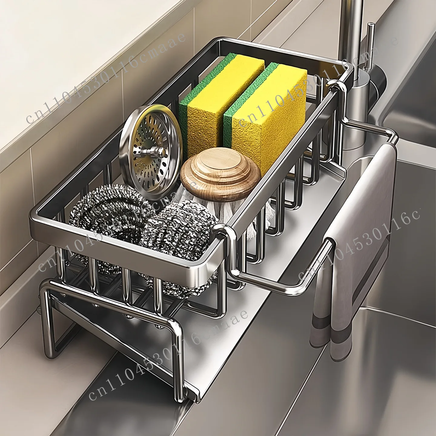 Suitable for kitchen rack, sink, rag, drain rack, carbon steel faucet, dishwashing detergent, steel wire ball storage rack