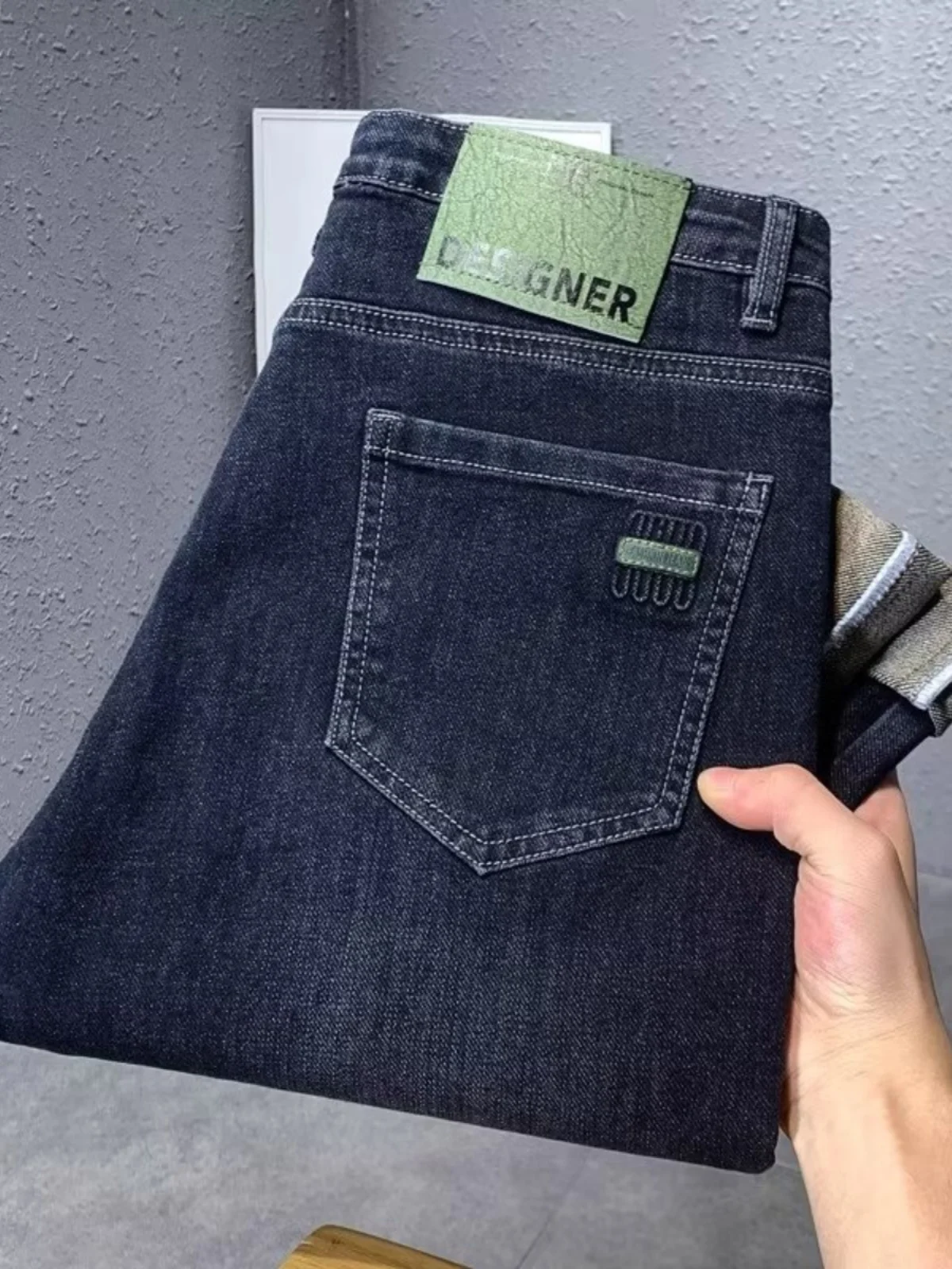 

Мужские повседневные прямые джинсы с эластичной резинкой на талии, универсальные удобные молодежные модные длинные брюки на осень-зиму и весну