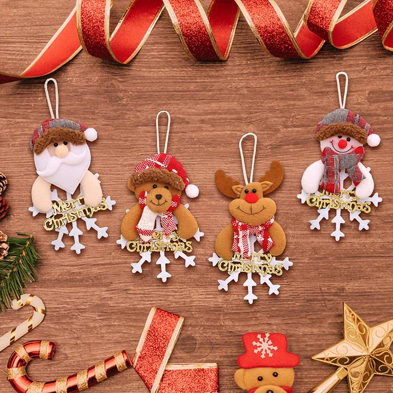 Christmas Tree Plush Ornaments Classic Santa Snowman Reindeer Snowflake Bear Dolls Hanging Pendants for Home