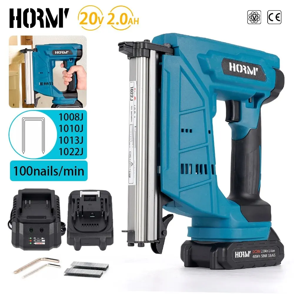 Hormy 1022J Cordless Electric Nailer Stapler Gun Home DIY For Makita 18V Li Battery Profession With Nails Woodworking Power Tool