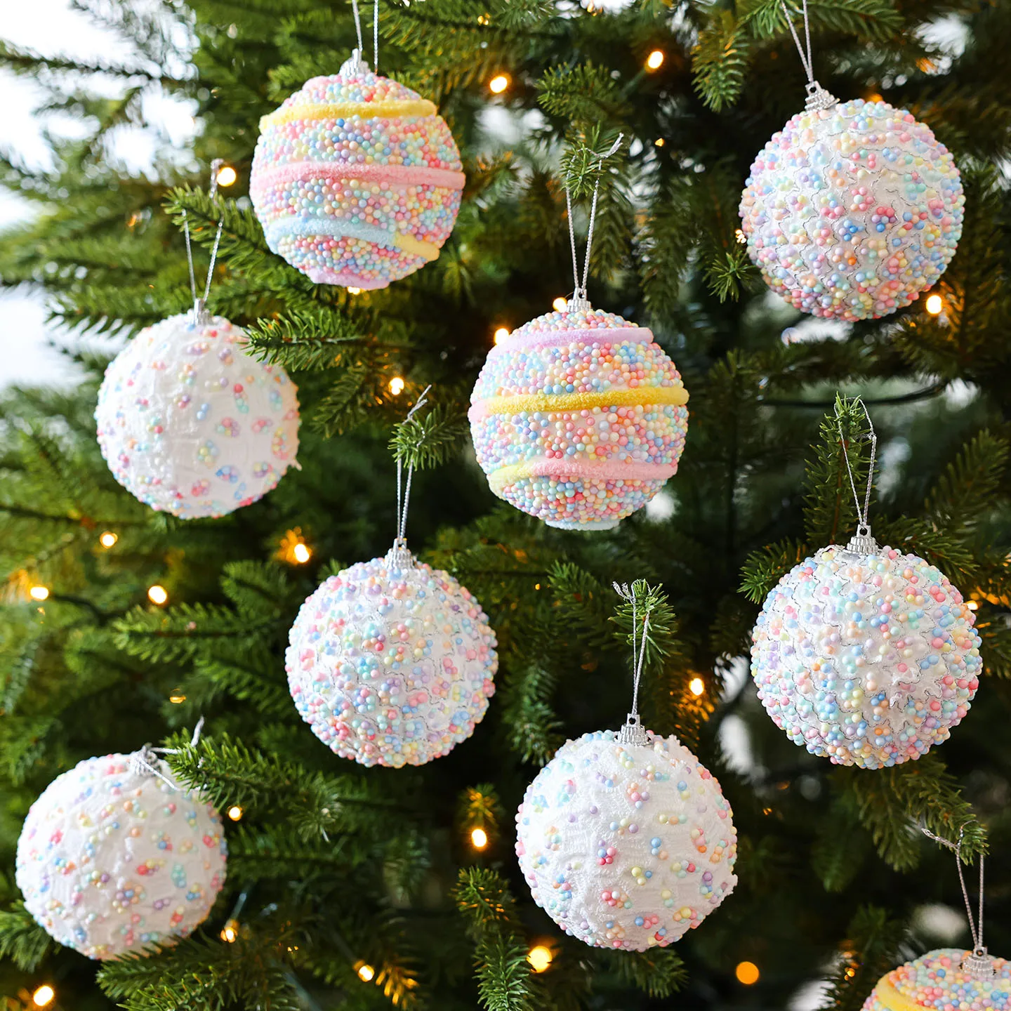 3Pcs 6cm Macaroon Colorful Christmas Balls Decorations Donuts Rainbow Xmas Tree Ball Hanging Pendants New Year Navidad Decor - Image 4