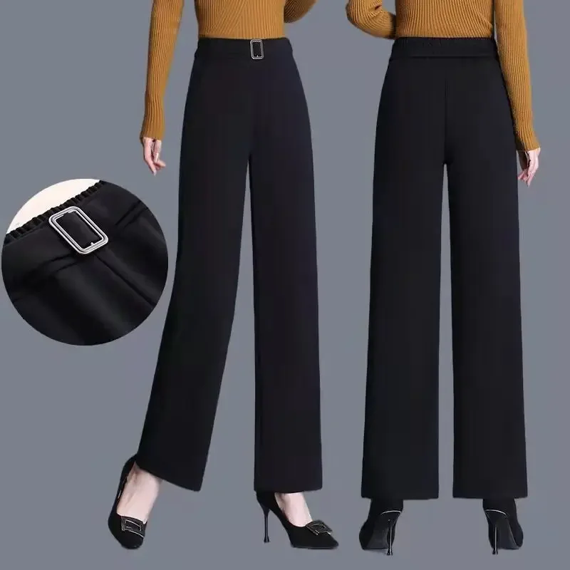 Office Lady Fashion All-match Wide Leg Pants Spring Autumn Women High Waist Elastic Loose Solid Casual Straight Trousers N87