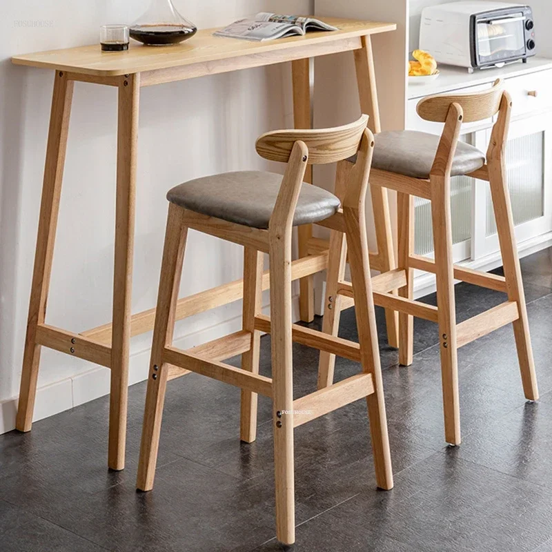 Nordic Solid Wood Bar Chairs Modern Home Kitchen High Bar Stool Designer Cafe Stool Leisure Back Chairs Bar Furniture R