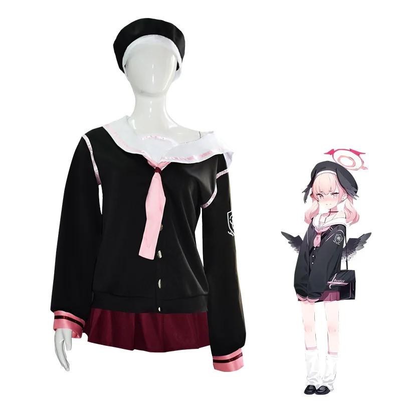 

Game Blue Archive Shimoe Koharu Cosplay Cute Black sailor uniform Women skirts with hat Costume A