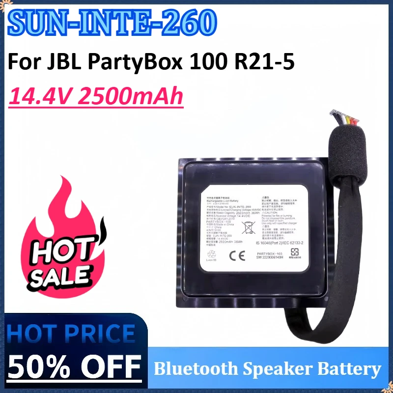 

SUN-INTE-260 14,4 В 2500 мАч Bluetooth-динамик Батарея DH14026CHM для JBL PartyBox 100 R21-5 + бесплатная отвертка Перезаряжаемая батарея