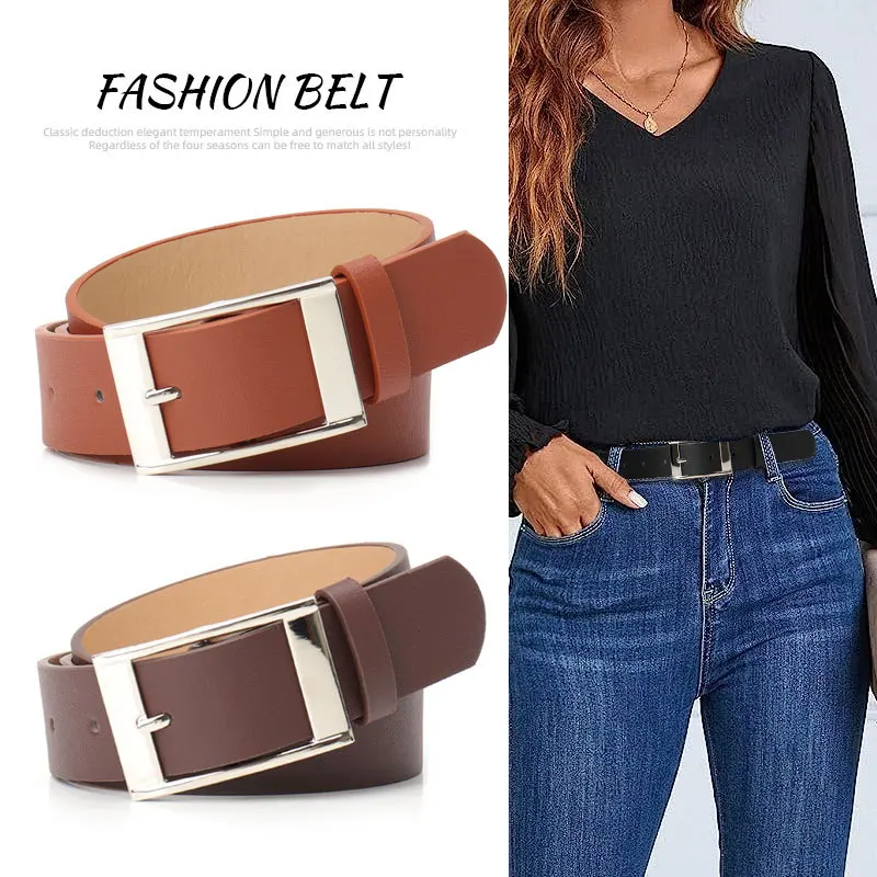 

New Square Buckle PU Belt Men and Women with The Same Paragraph with Jeans Fashion Simple Leisure Wind Women's Belt Wholesale