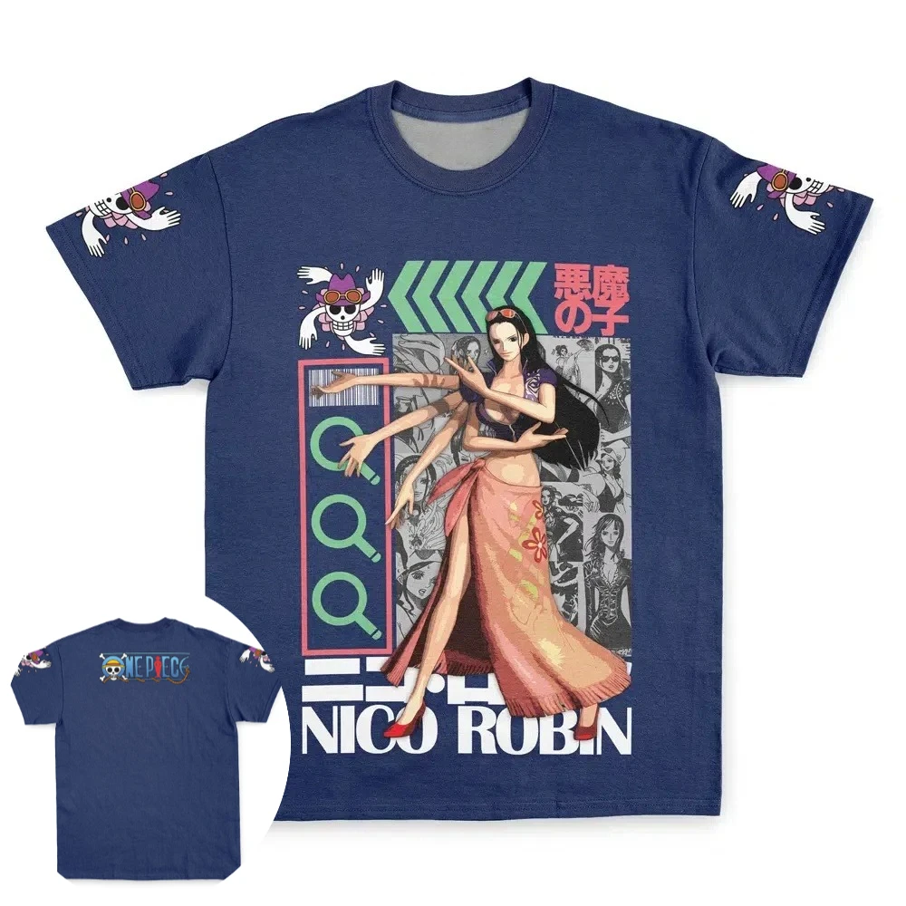 One Piece Men's and Women's T-shirt Nico Robin Anime Tee Summer and Spring New Boy's Short Sleeves Pullover Parent-child Outfits