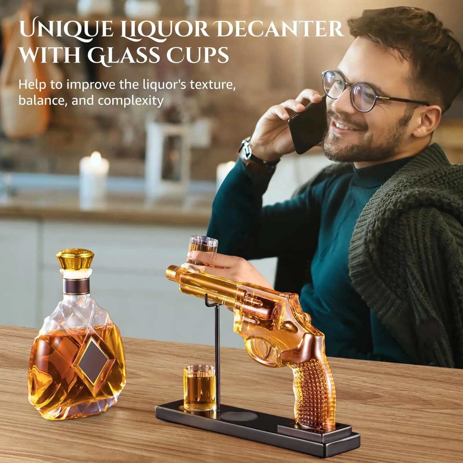 

Gun Whiskey Decanter Sets with 2 Bullet Glasses, Personalized Liquor Dispenser, Liquor Scotch Bourbon Vodka, Best Gifts for Dad