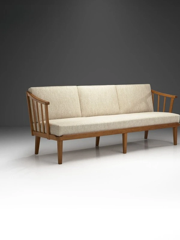 

Solid wood small apartment fabric sofa, simple living room double three Nordic Japanese log style
