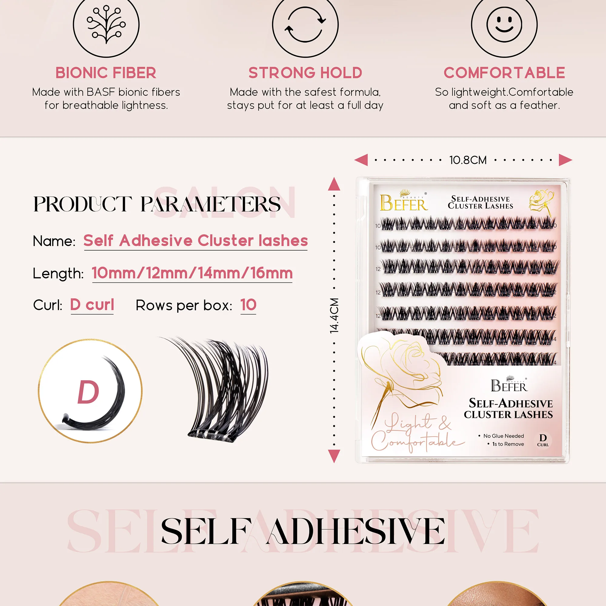 Befer Selbstklebende Wimpernbüschel, transparent, vorgeklebt, 150 Stück, Manga-Natürliches Make-up, flauschige falsche Wimpern, Lieferant – Detail 2