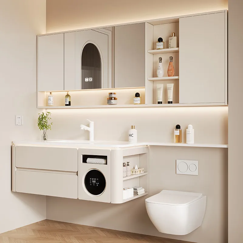 New washing and drying machine toilet extension bathroom cabinet rock slab seamless ceramic integrated basin