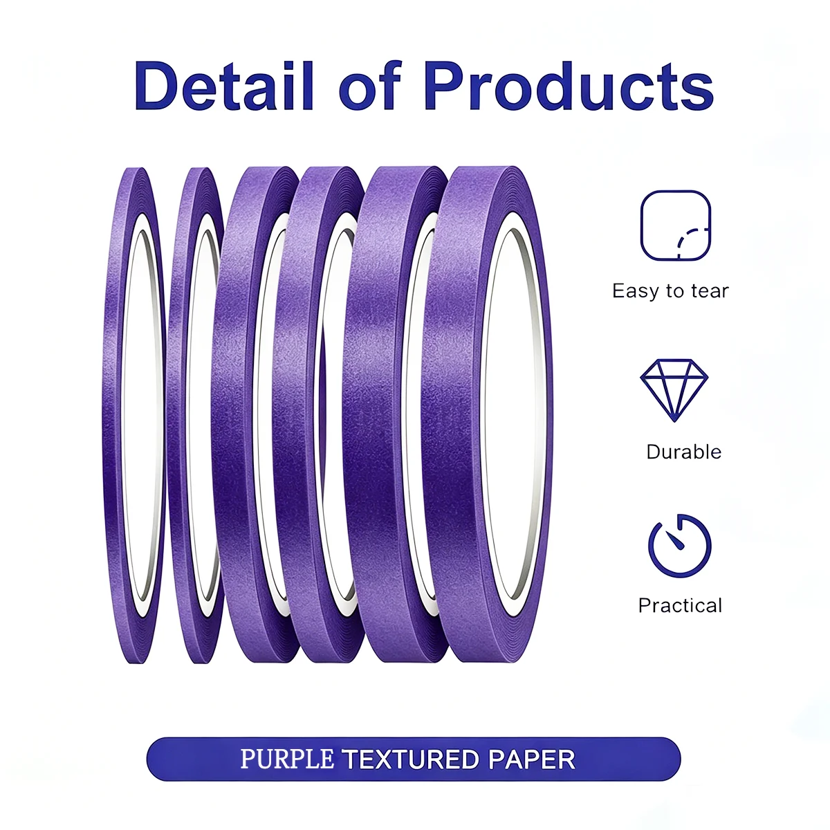 3mm-13MM Purple Craft Masking Tape, 20m Length Paper Adhesive Tape for Painting, Sketching, Garment Marking, DIY Art Decoration view 2