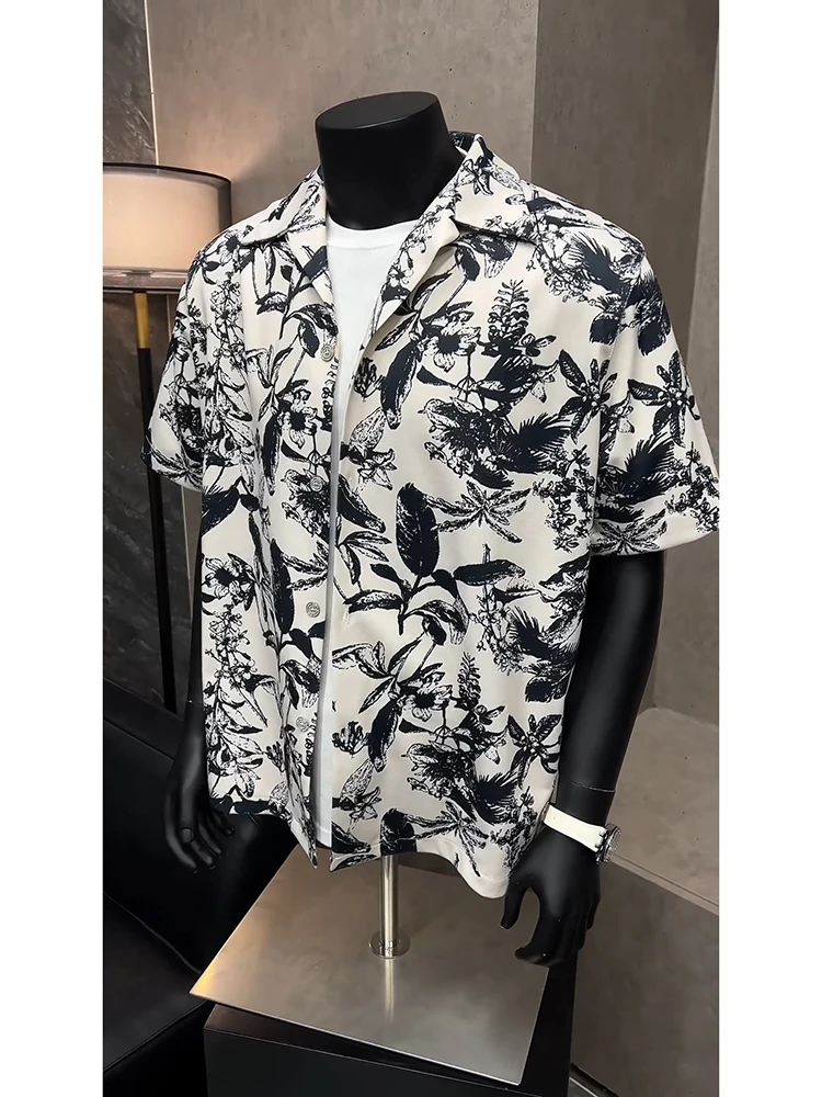 

Cuban Collar Vintage Floral Men's irt Summer Beachwear Thin ort Sve Ice Silk Drapey Cardigan Outerwear Breathable Yout...
