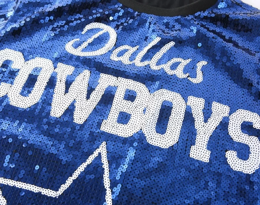 2023 Nieuwe Cowboy Honkbal Voetbalspel Vrouwelijke Tops Pailletten Vrouwen Jersey Jurk