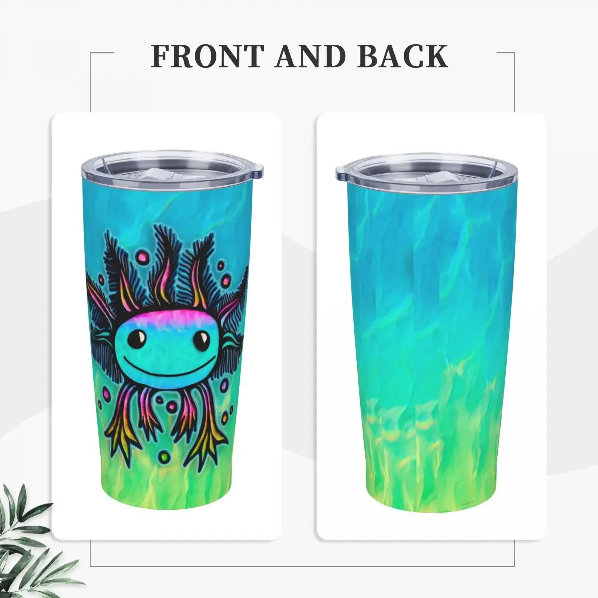 Cute Axolotl Insulated Tumbler with Straws Lid Exotic Animal Stainless Steel Thermal Mug Outdoor Portable Car Bottle Cup 20oz