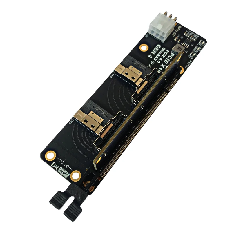 SlimSAS 8i Gen4 2-Port X2 zu PCIE 4.0 X16 Slot Adapter Board für Netzwerk-Grafik-Videoaufnahmekarten mit 6Pin Power