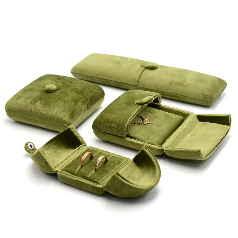 

New Velvet Necklace Storage Box Double Door Solid Color Necklace Holder Multi-functional Rings Bearer Box