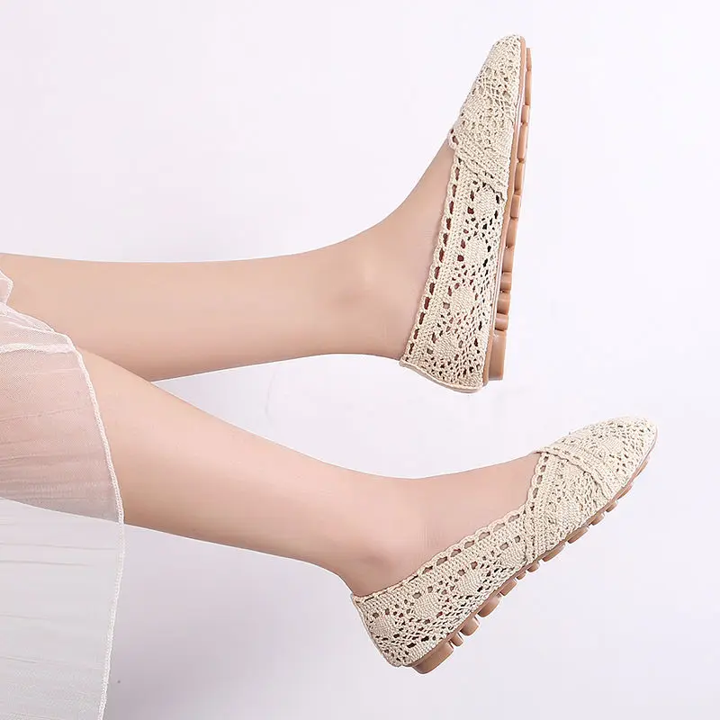 Women Woven Hollow Foldable Solid Casual Flats Shoes Cotton Linen Breathable