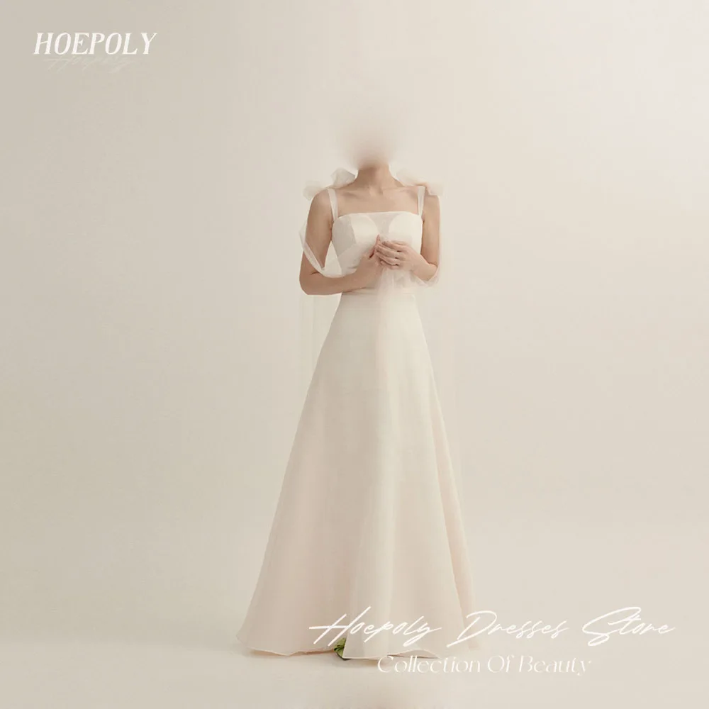 Hoepoly Formal Strapless Spaghetti Strap Bow Fashion White Long Evening Dress For Party Floor Length Classy Prom Gown 프롬드레스