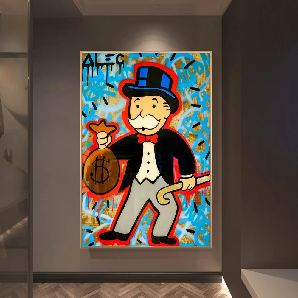 Alec Rich Man Graffiti Art Canvas Paintings on the Wall Art Posters and Prints Fashion Luxury Art Pictures Home Decoration