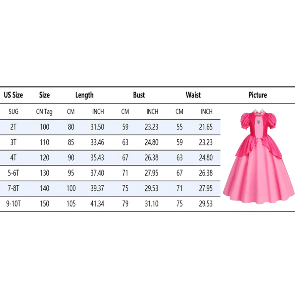 Pfirsichfarbenes Kleid für Mädchen, Prinzessinnenkostüm mit Puffärmeln für Halloween, Karneval, Geburtstag, 3 4 5 6 7 8 Jahre – Detail 1