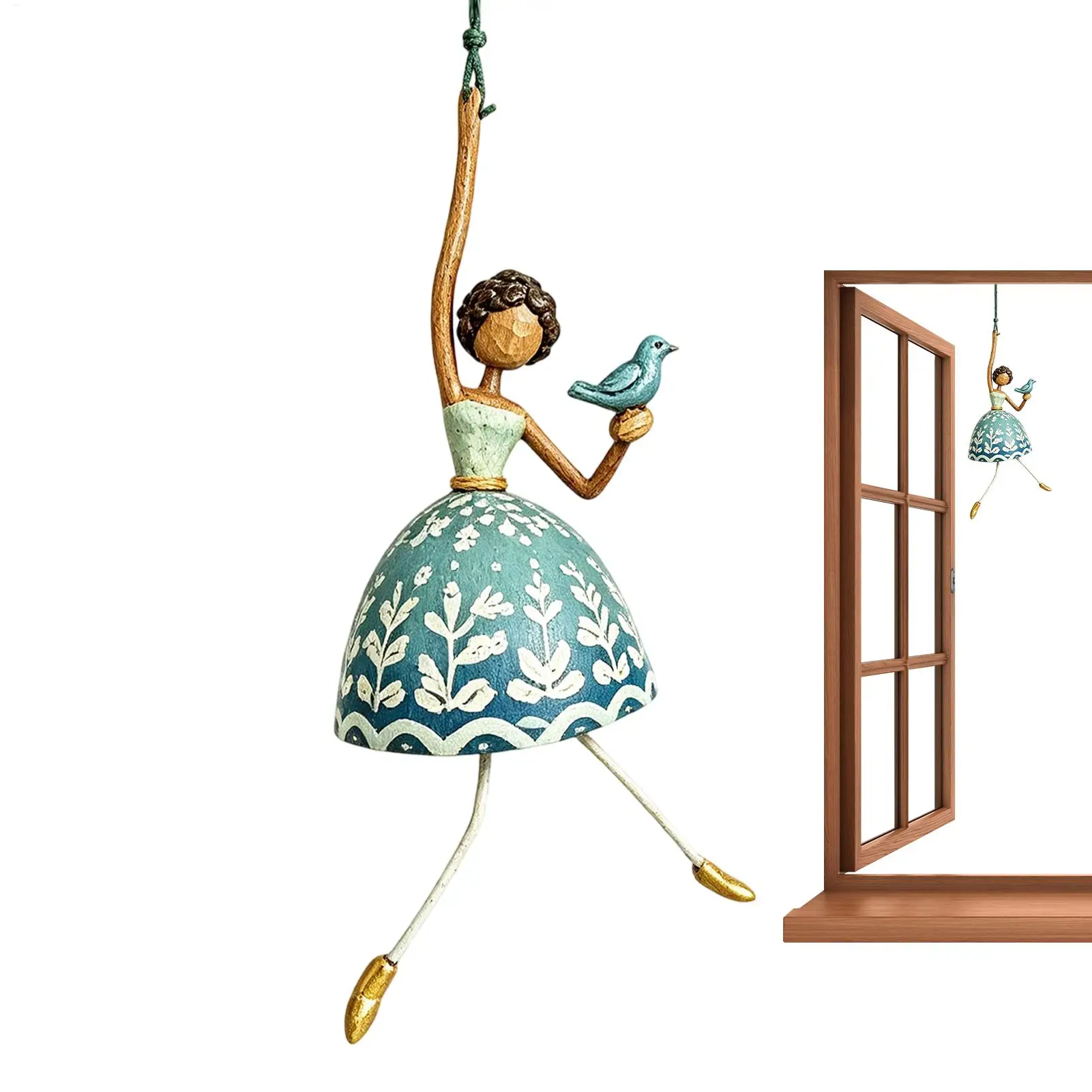 Hand Painted Ballerina Lady Figurine With Dangling Legs Whimsical Dancing Lady Hanging Ornament Vintage Women's Shaped Decor