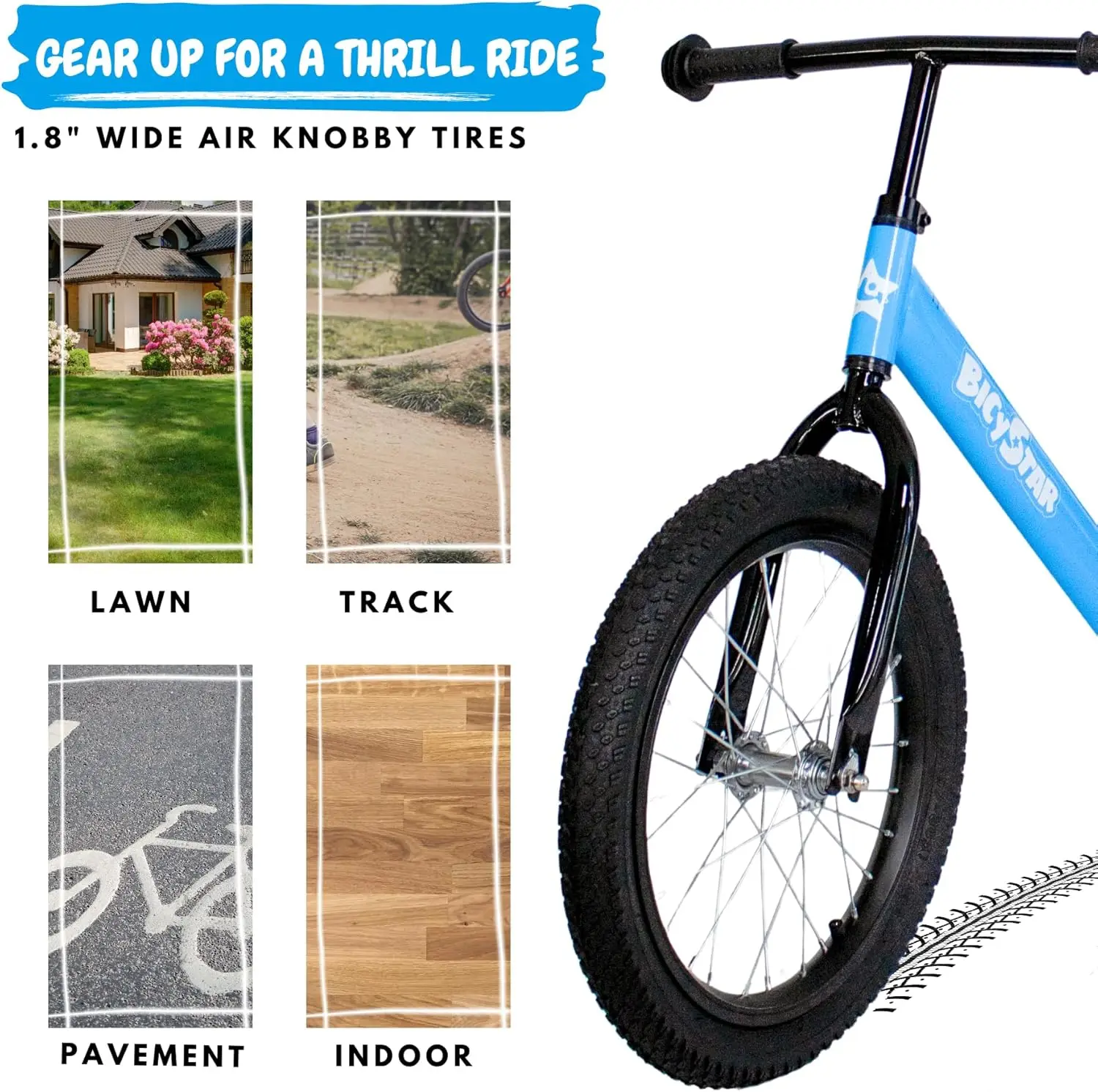 Vélo d'équilibre pour tout-petits de 5 à 8 ans, 16 pouces, pneus à air, repose-pieds, pas de pédales, vélo de poussée, vélo jouet d'extérieur pour enfants, création